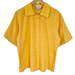 Vintage 80s Bright Yellow Collared Short Sleeve Shirt Peters & Ashley 12